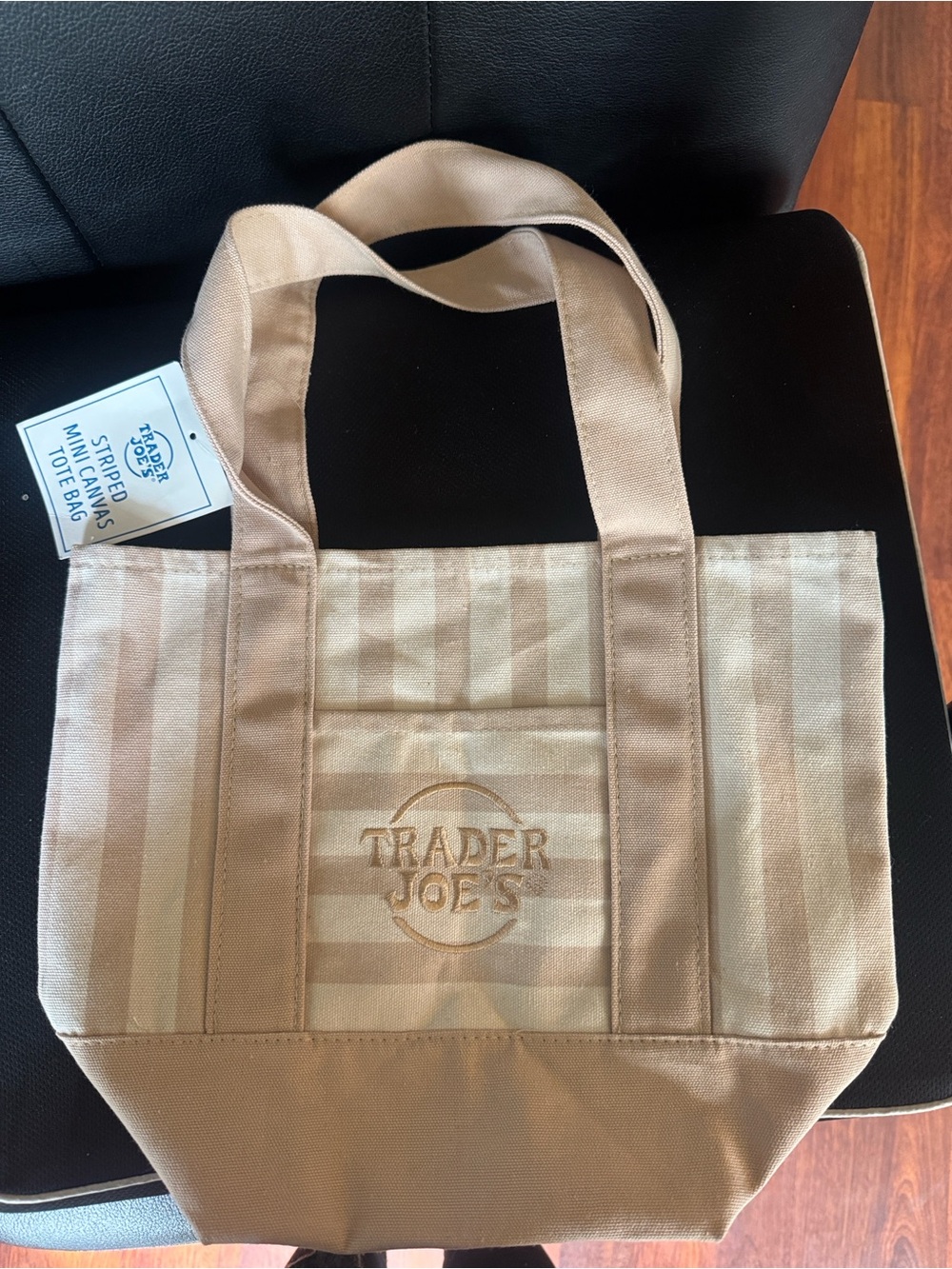 Trader Joe’s mini Beige & White Canvas Tote Bag - Picture 2 of 2